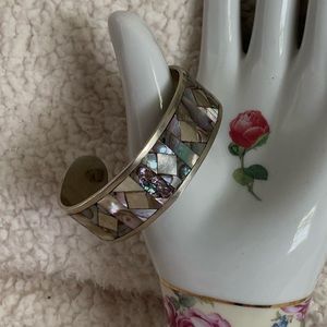 Vintage Mexican Mother of Pearl Alpaca Cuff